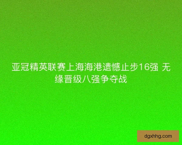亚冠精英联赛上海海港遗憾止步16强 无缘晋级八强争夺战